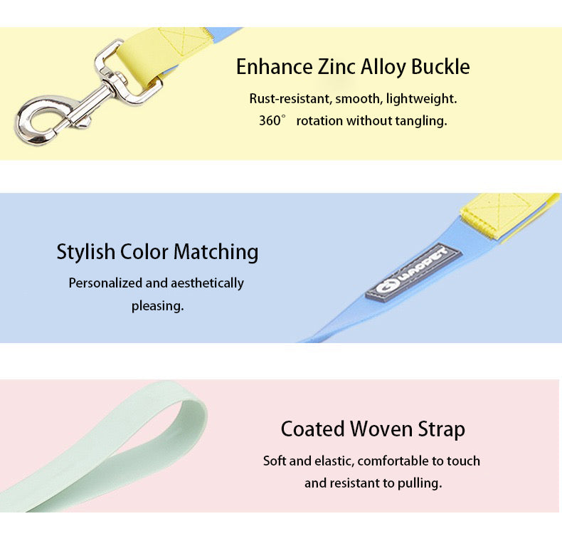WAOPET Contrasting Colors Waterproof Dog Collar & Leash Kit Detailed Drawing-01