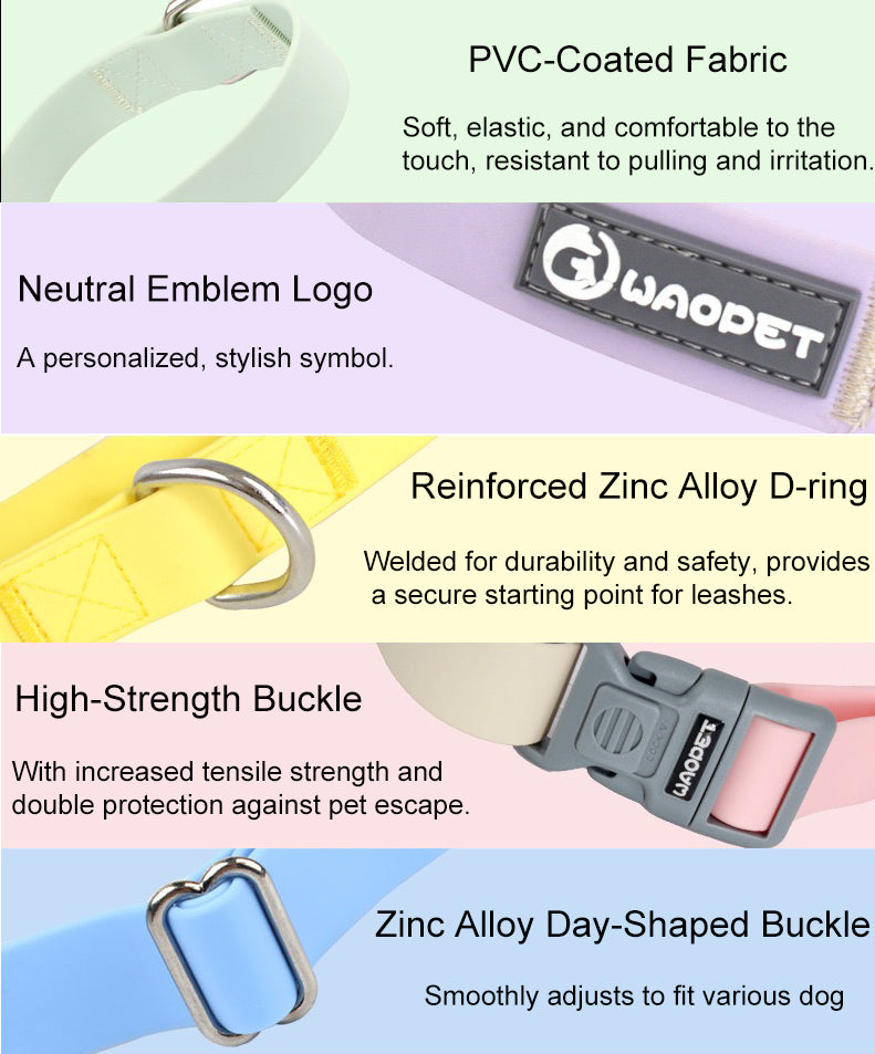 WAOPET Contrasting Colors Waterproof Dog Collar & Leash Kit Detailed Drawing