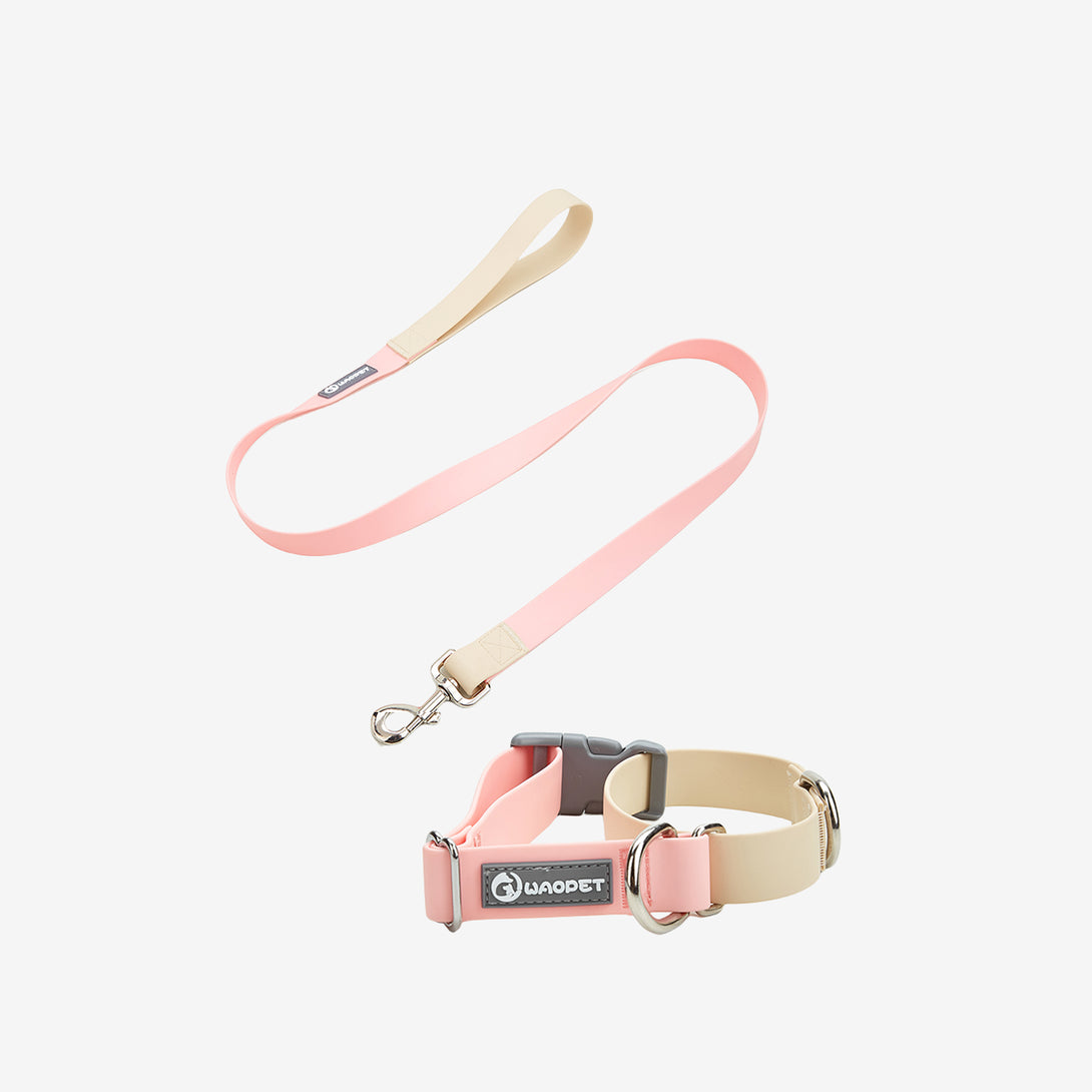 WAOPET Contrasting Colors Waterproof Dog Collar & Leash Kit Pink
