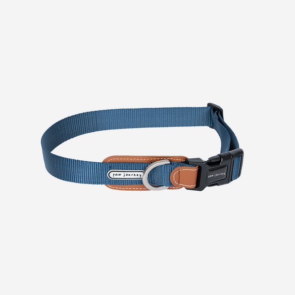 Leather-Stitched Dog Collar-Blue