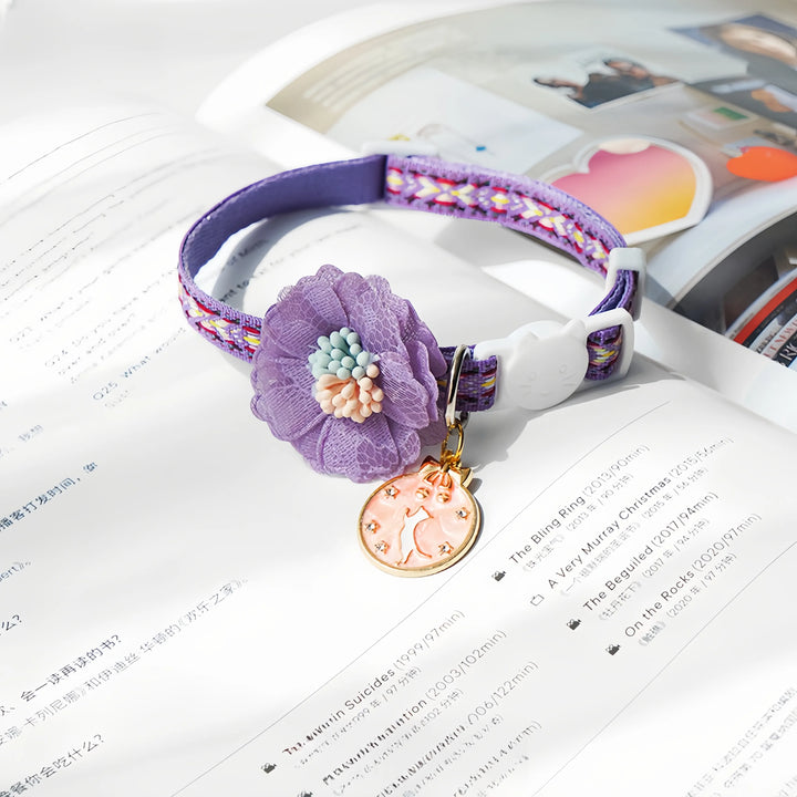 Paw Journeys Colorful Floral Cat Collar Purple