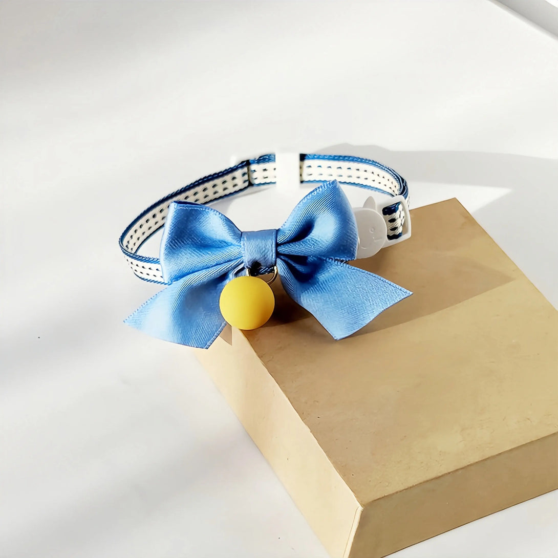 Paw Journeys Satin Butterfly Bow Cat Collar Navy-Blue