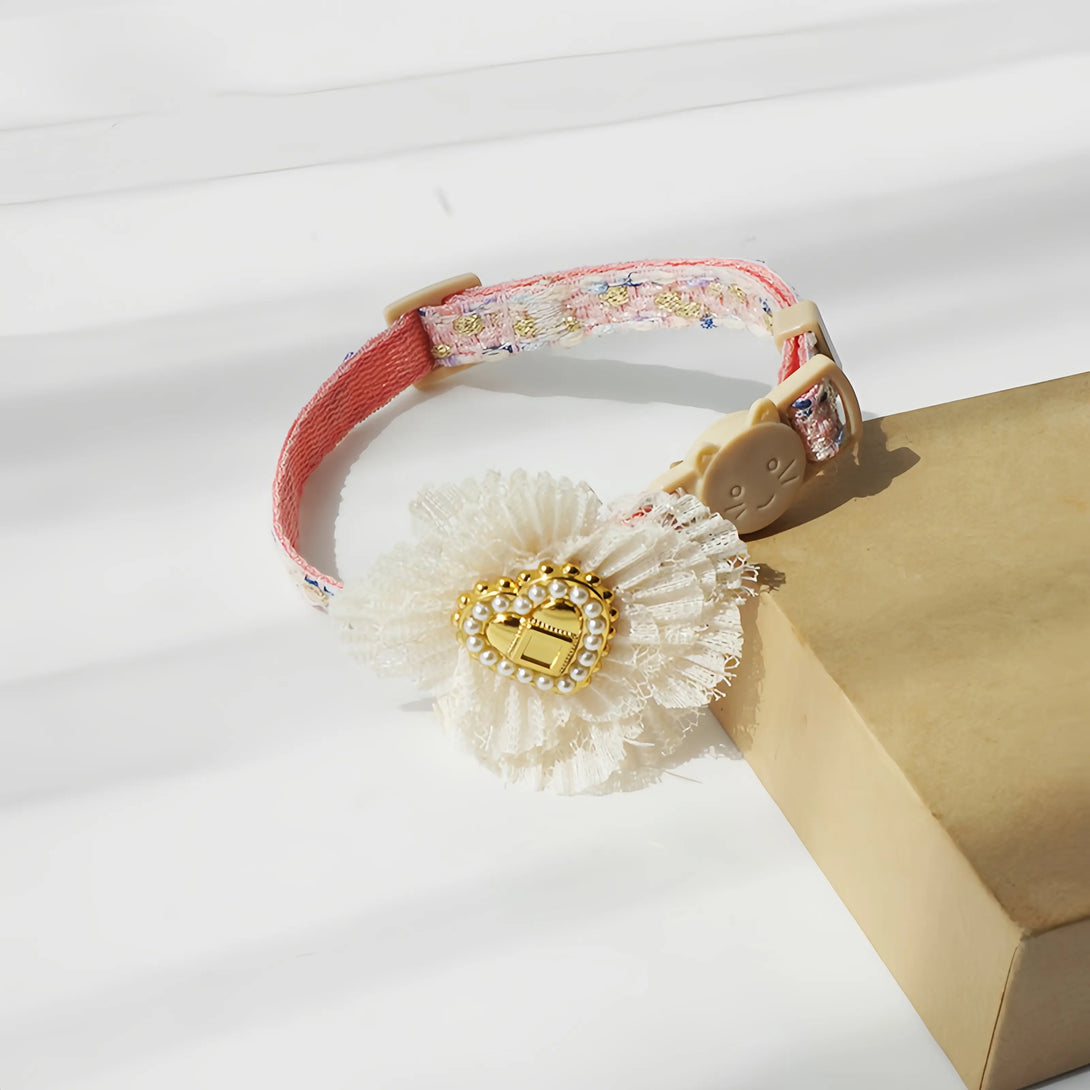 Paw Journeys Tulle Flower Cat Collar Khaki-pink