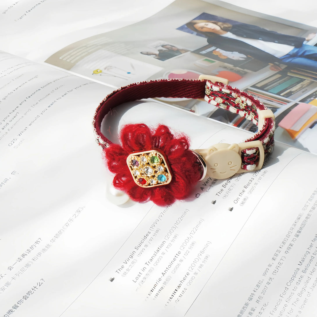 Paw Journeys Tulle Flower Cat Collar Red-07