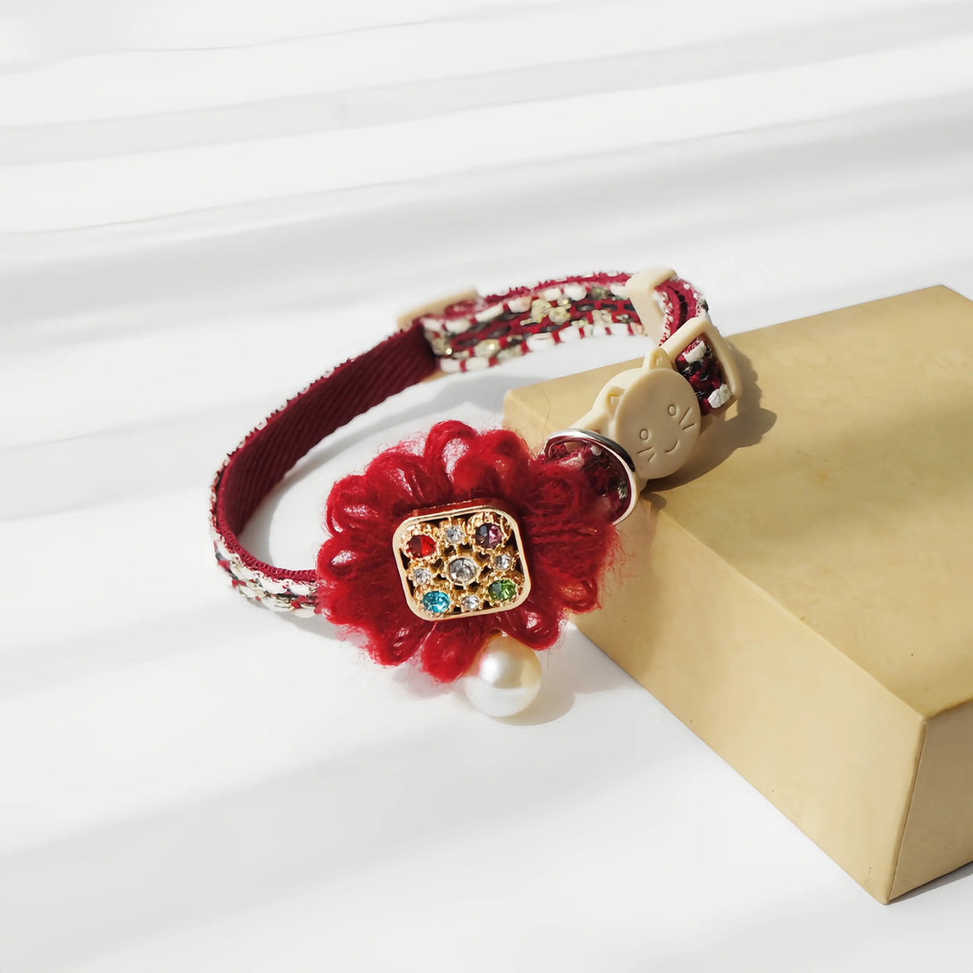 Paw Journeys Tulle Flower Cat Collar Red