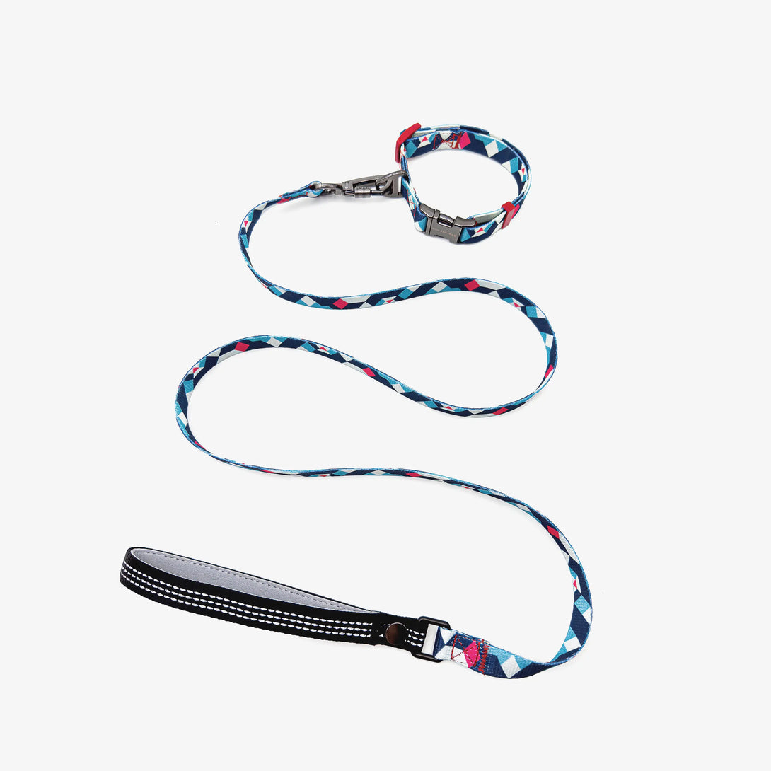 Paw Journeys Colorful Plaid  Dog Collar & Leash Kits-Reflective Blue